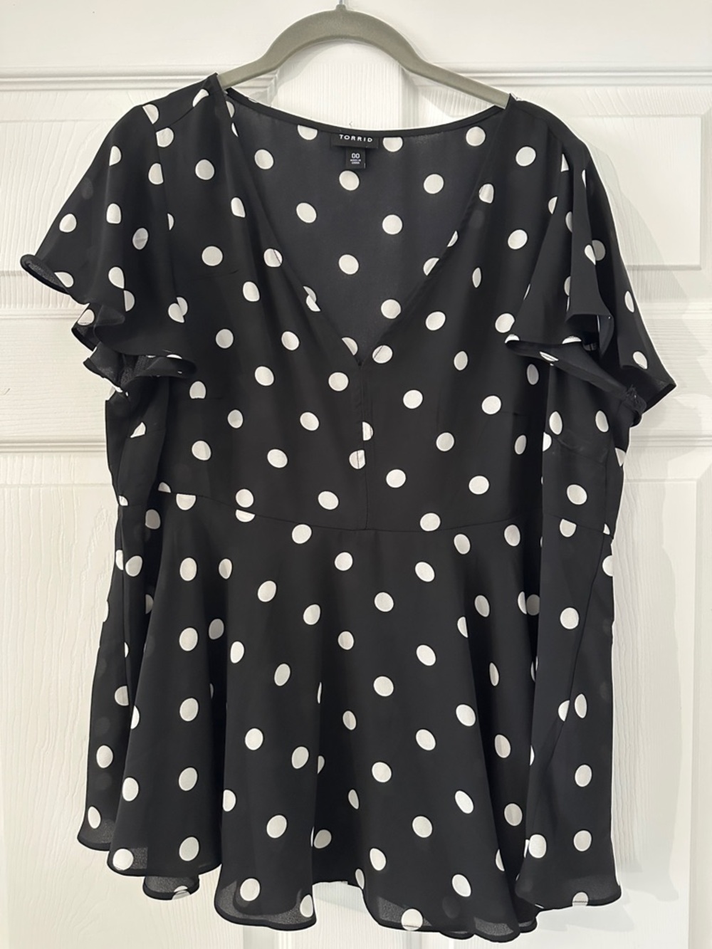 torrid Black and White Polka Dot Flutter Peplum Blouse